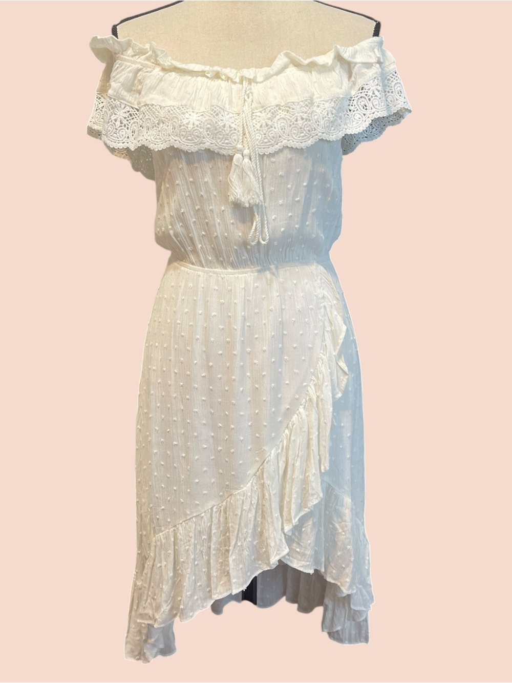 Boutique Off the Shoulder White Cottagecore Feminine Romantic Summer Night Dress